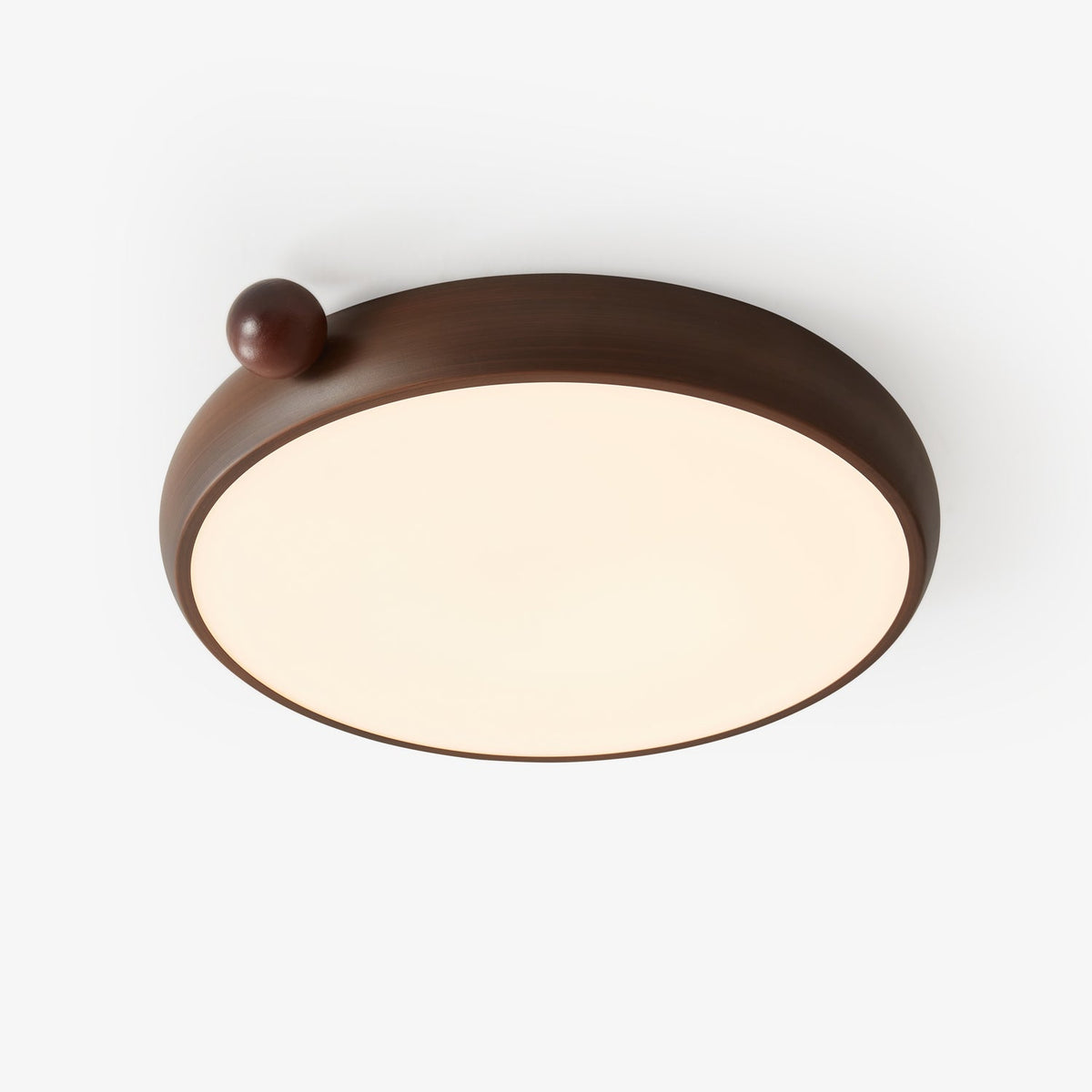 Calindra Modern Walnut Wood Grain LED Ceiling Light, Flush Mount for Living Room & Bedroom