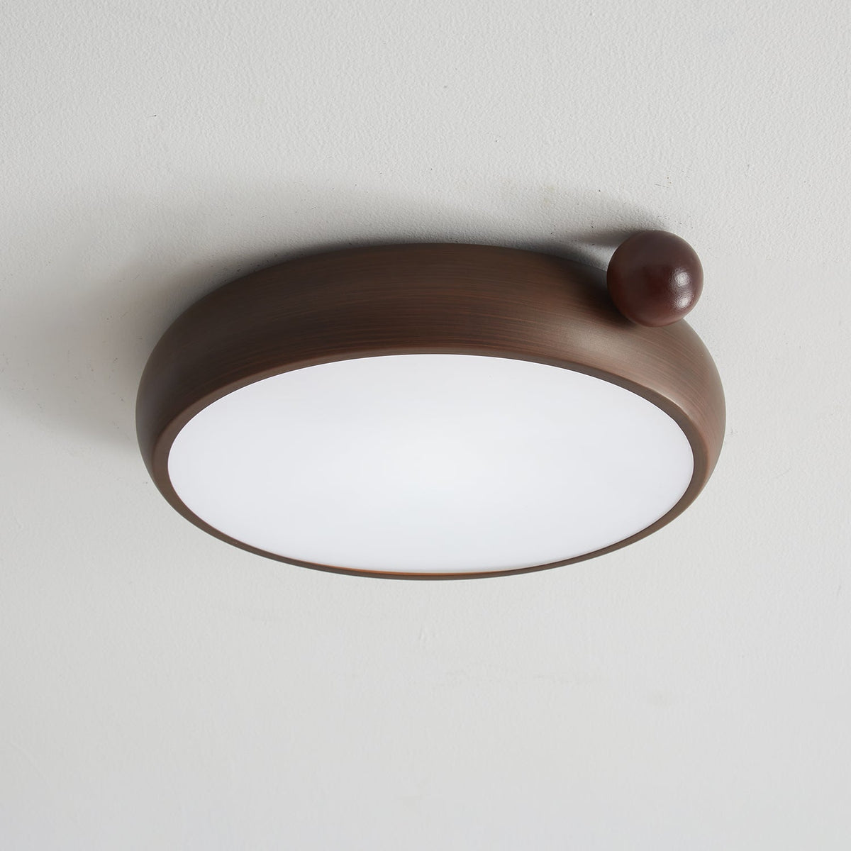 Calindra Modern Walnut Wood Grain LED Ceiling Light, Flush Mount for Living Room & Bedroom