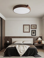 Calindra Modern Walnut Wood Grain LED Ceiling Light, Flush Mount for Living Room & Bedroom