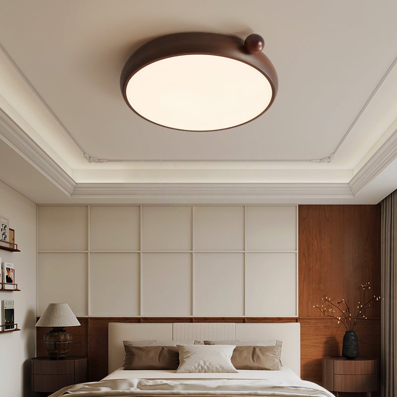 Calindra Modern Walnut Wood Grain LED Ceiling Light, Flush Mount for Living Room & Bedroom