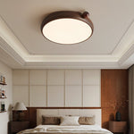 Calindra Modern Walnut Wood Grain LED Ceiling Light, Flush Mount for Living Room & Bedroom