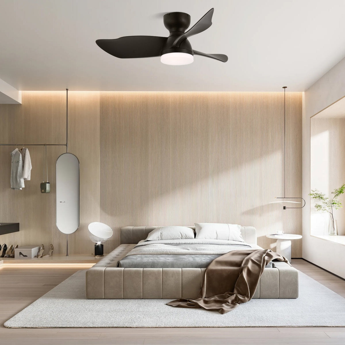 Calix 28 Inch LED Ceiling Fan Light with Remote, Modern Low Profile Flush Mount
