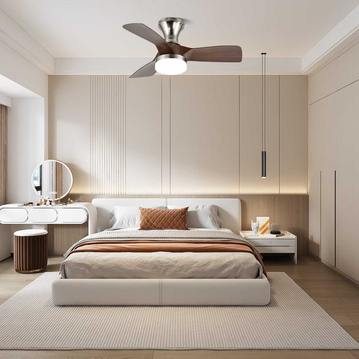 Calix 28 Inch LED Ceiling Fan Light with Remote, Modern Low Profile Flush Mount