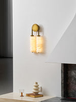 Calla Ribbed Alabaster Wall Sconce with Antique Brass Accents