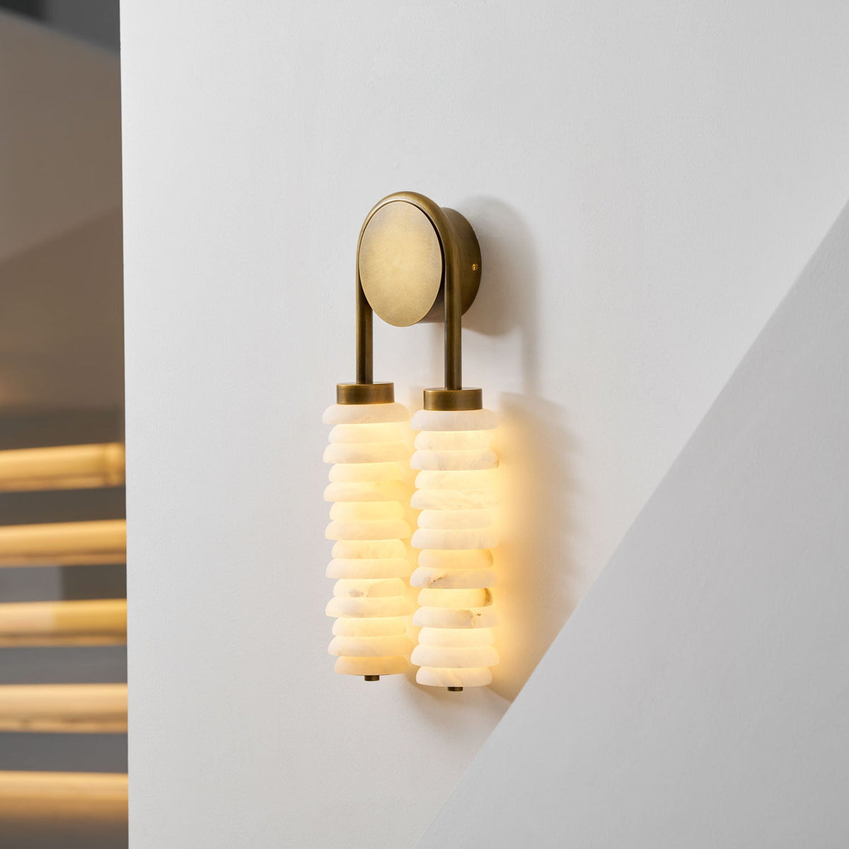 Calla Ribbed Alabaster Wall Sconce with Antique Brass Accents
