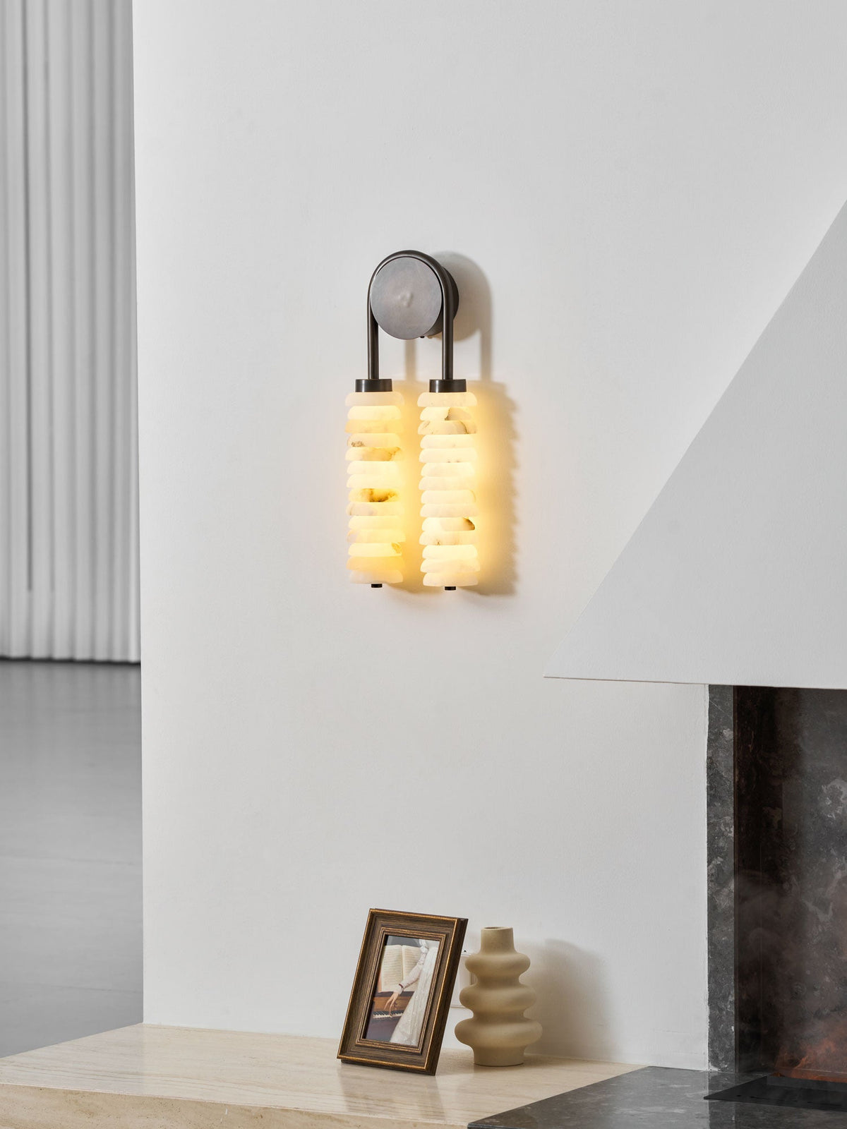 Calla Ribbed Alabaster Wall Sconce with Antique Brass Accents