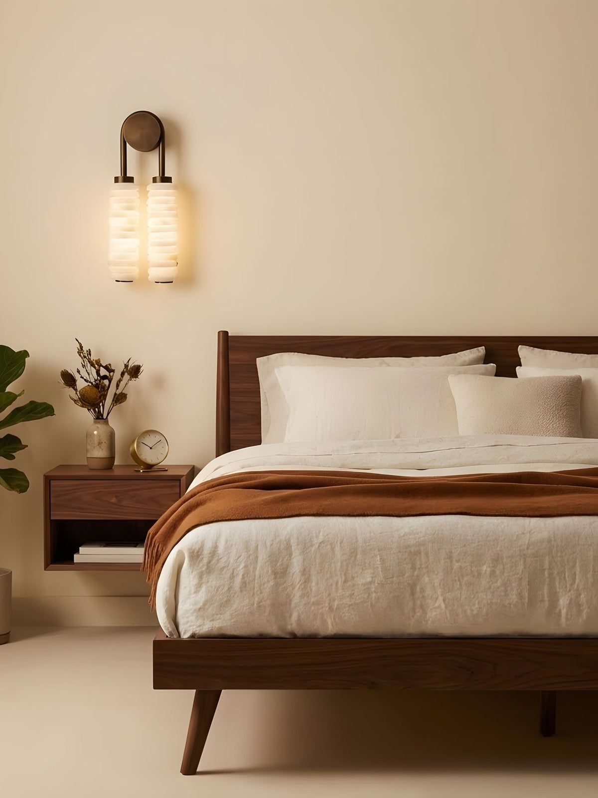 Calla Ribbed Alabaster Wall Sconce with Antique Brass Accents
