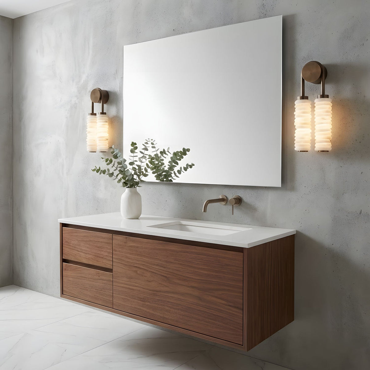 Calla Ribbed Alabaster Wall Sconce with Antique Brass Accents