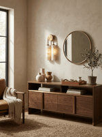 Calla Ribbed Alabaster Wall Sconce with Antique Brass Accents