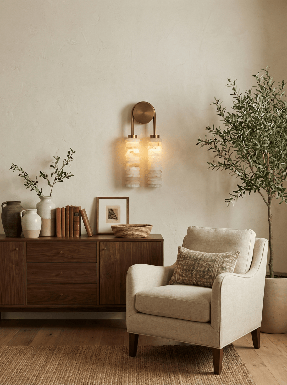 Calla Ribbed Alabaster Wall Sconce with Antique Brass Accents
