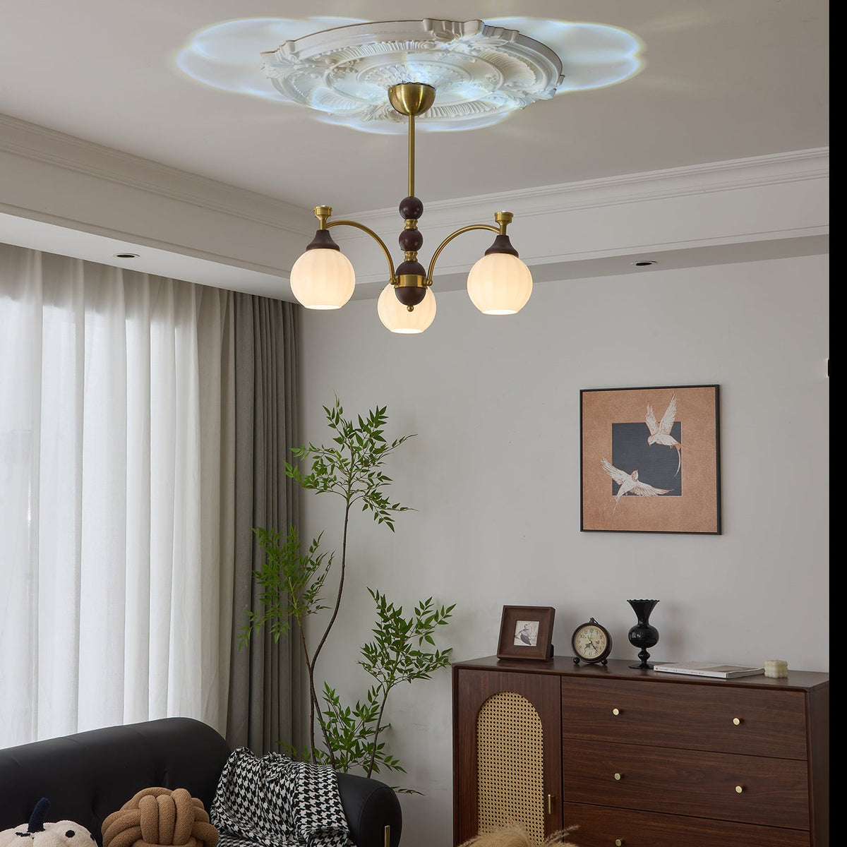 Callidora Modern Glass and Wood Chandelier for Dining Room and Entryway