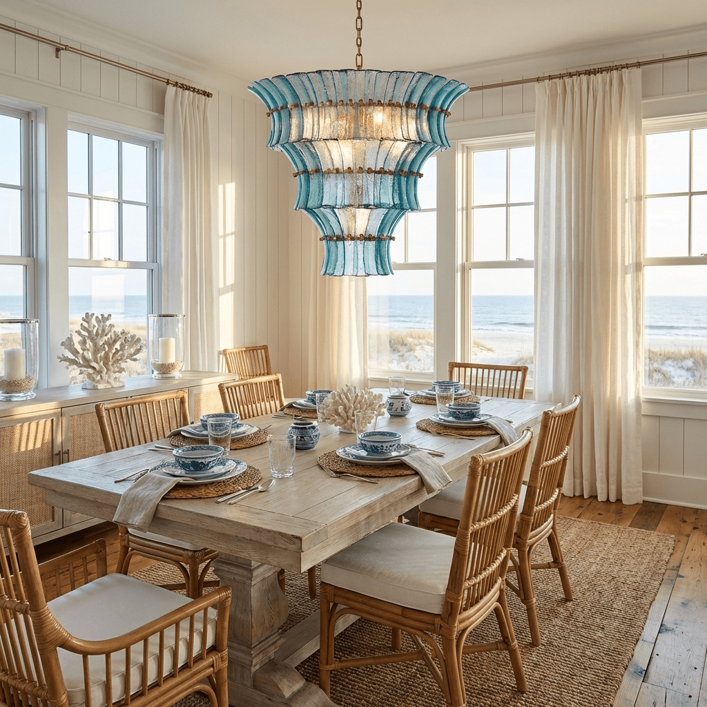 Calyra Tiered Glass Chandelier in Aqua and Brass