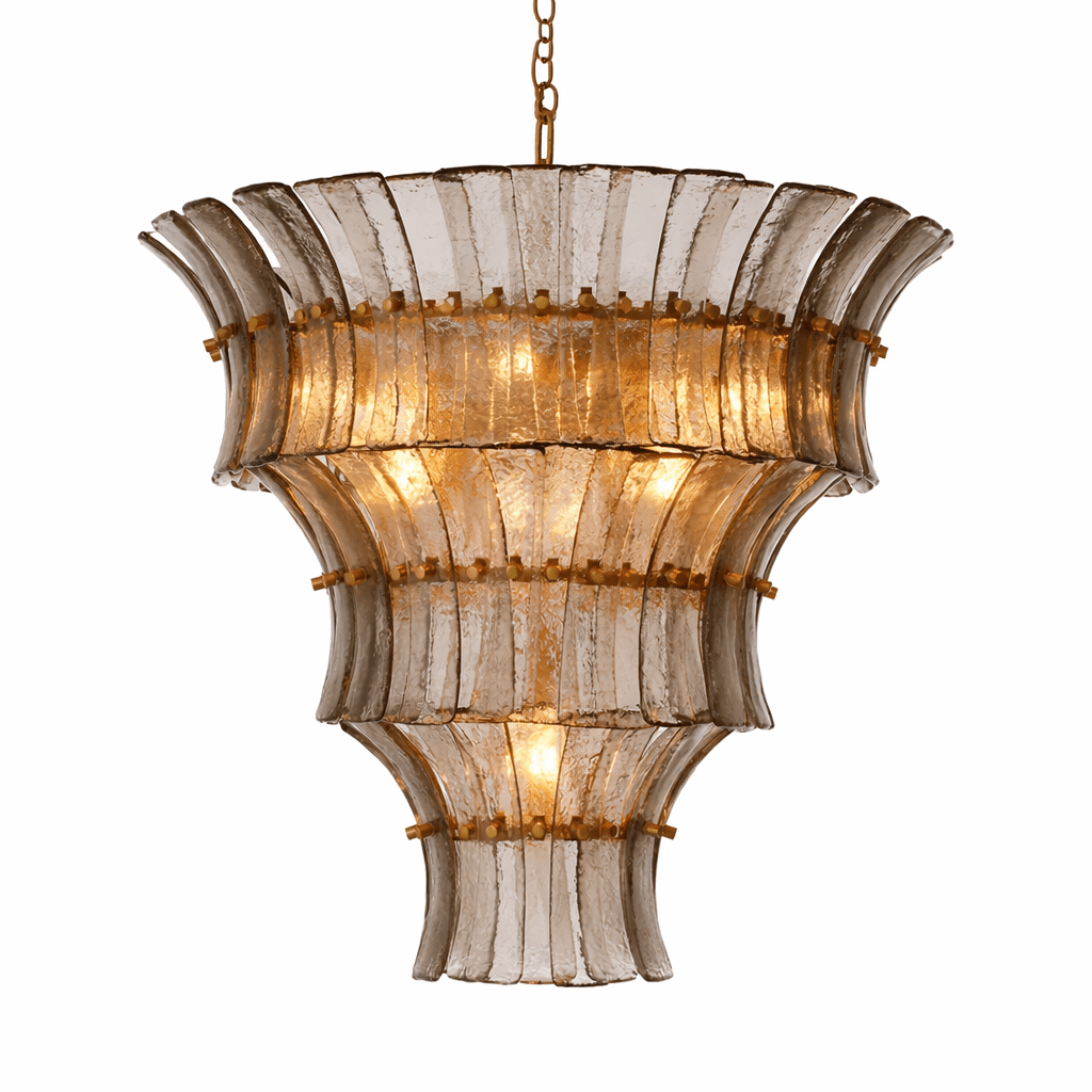 Calyra Tiered Glass Chandelier in Aqua and Brass