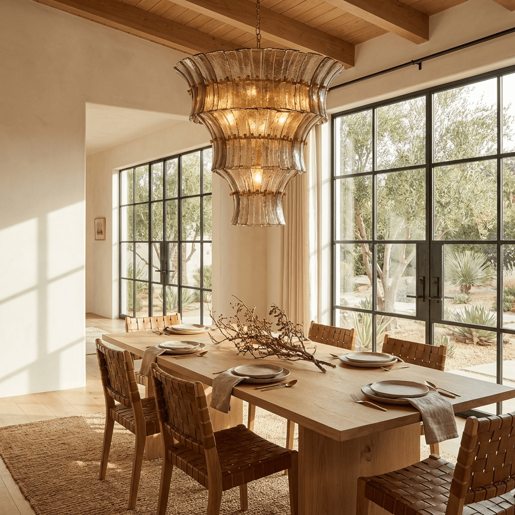 Calyra Tiered Glass Chandelier in Aqua and Brass