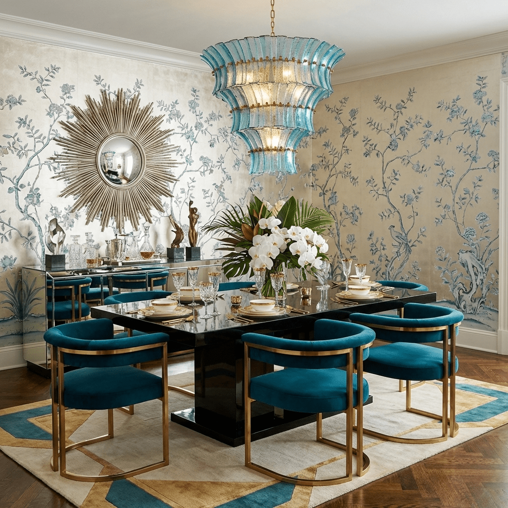 Calyra Tiered Glass Chandelier in Aqua and Brass