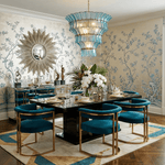 Calyra Tiered Glass Chandelier in Aqua and Brass