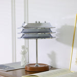 Calystron Sculptural Chrome Table Lamp with Leather Accent