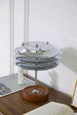 Calystron Sculptural Chrome Table Lamp with Leather Accent