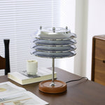 Calystron Sculptural Chrome Table Lamp with Leather Accent