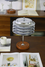Calystron Sculptural Chrome Table Lamp with Leather Accent