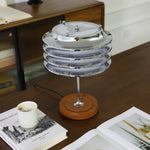 Calystron Sculptural Chrome Table Lamp with Leather Accent
