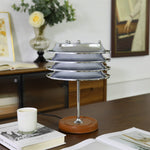 Calystron Sculptural Chrome Table Lamp with Leather Accent