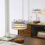 Calystron Sculptural Chrome Table Lamp with Leather Accent