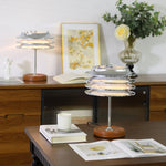 Calystron Sculptural Chrome Table Lamp with Leather Accent