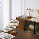 Calystron Sculptural Chrome Table Lamp with Leather Accent