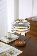 Calystron Sculptural Chrome Table Lamp with Leather Accent