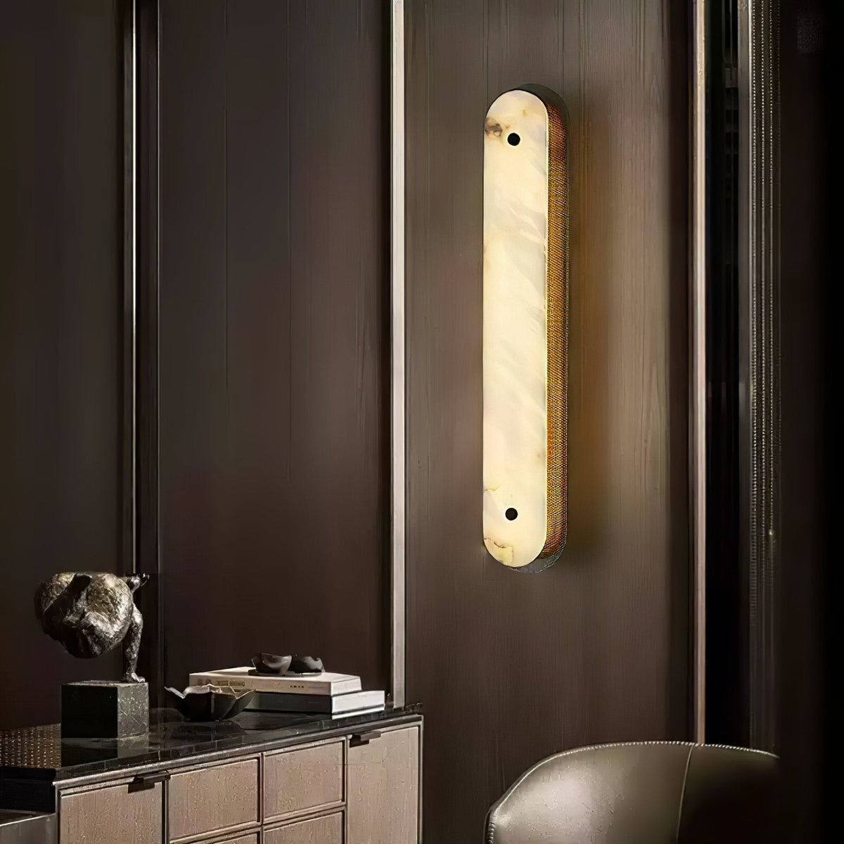 Calyxon Alabaster Wall Sconce in Brass Frame