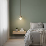 Camille Travertine Pendant Light – Natural Stone Sphere with Opal Glass Globe