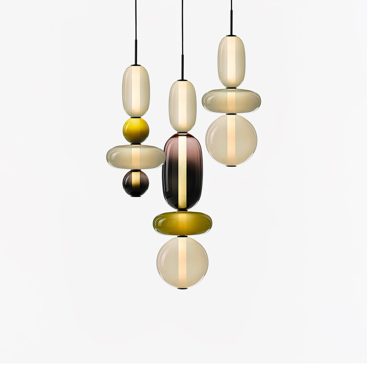 Candied Glass Combo Pendant Light – Artisan LED Multi-Shade Chandelier