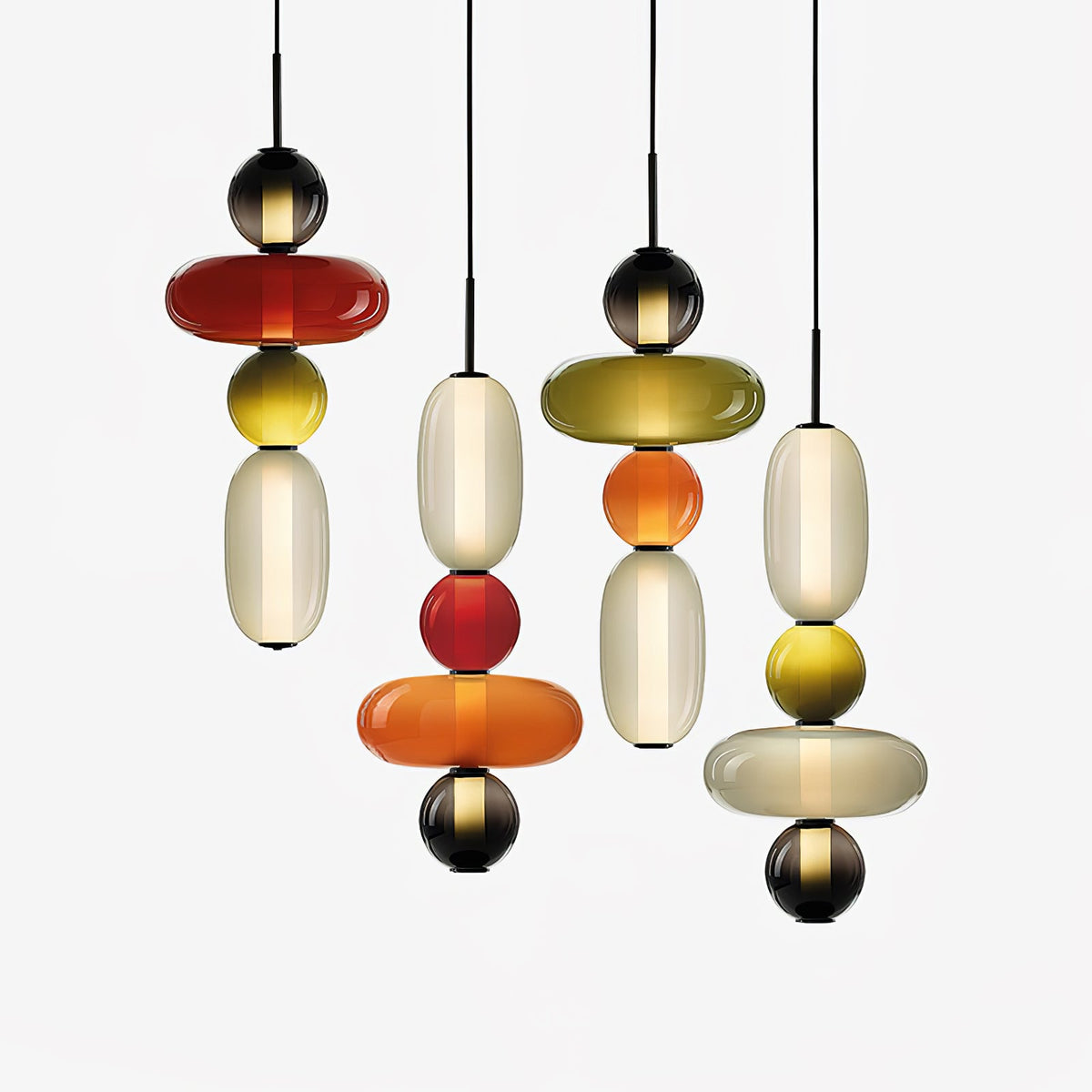 Candied Glass Combo Pendant Light – Artisan LED Multi-Shade Chandelier