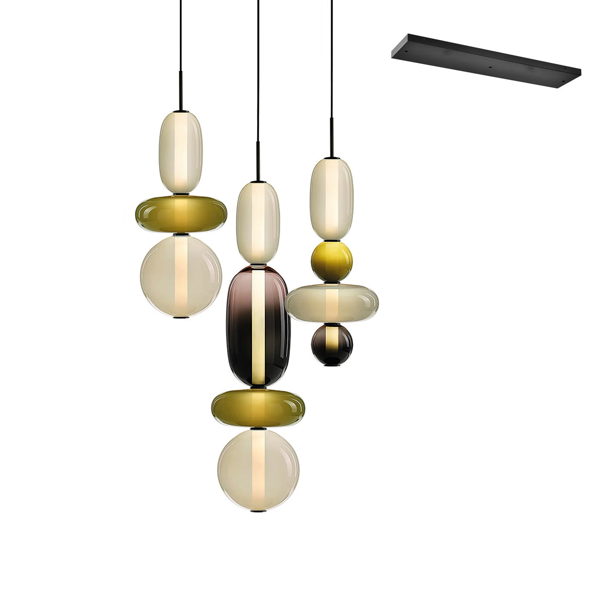 Candied Glass Combo Pendant Light – Artisan LED Multi-Shade Chandelier