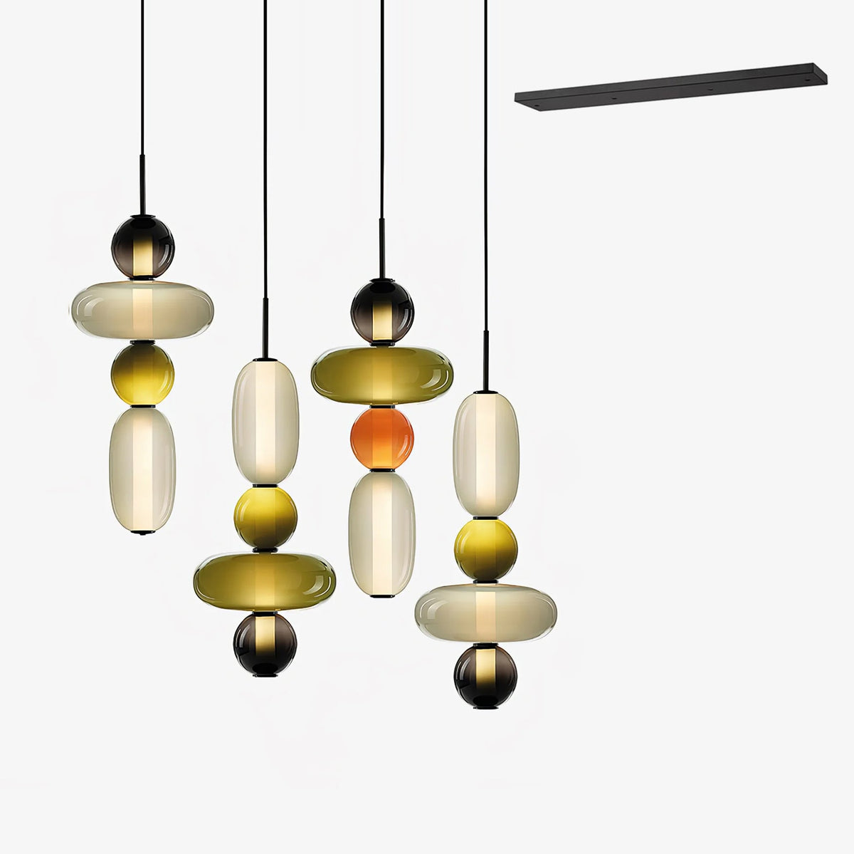 Candied Glass Combo Pendant Light – Artisan LED Multi-Shade Chandelier