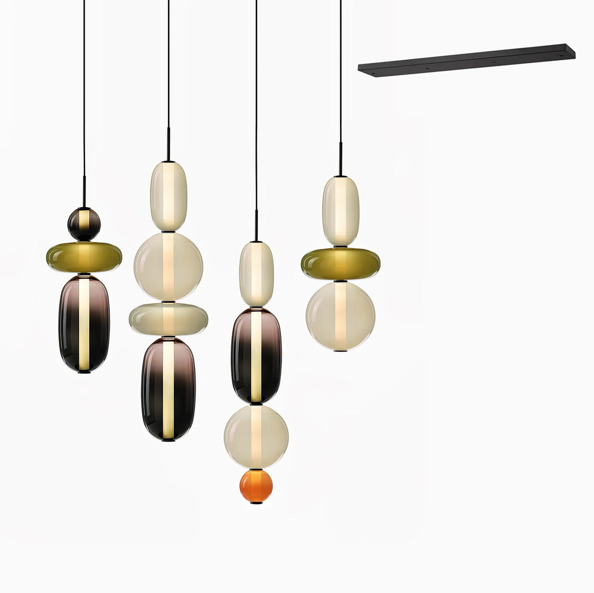 Candied Glass Combo Pendant Light – Artisan LED Multi-Shade Chandelier