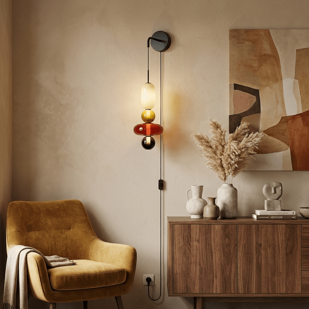 Candied Glass Wall Sconce – Hand-Blown Artisan LED Plug-In Light