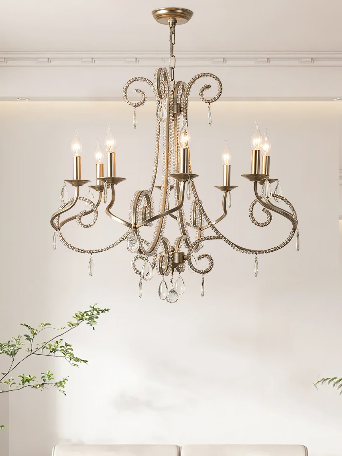 Crystal Candle Chandelier with Gold Finish, 8-Light Modern Classic Pendant