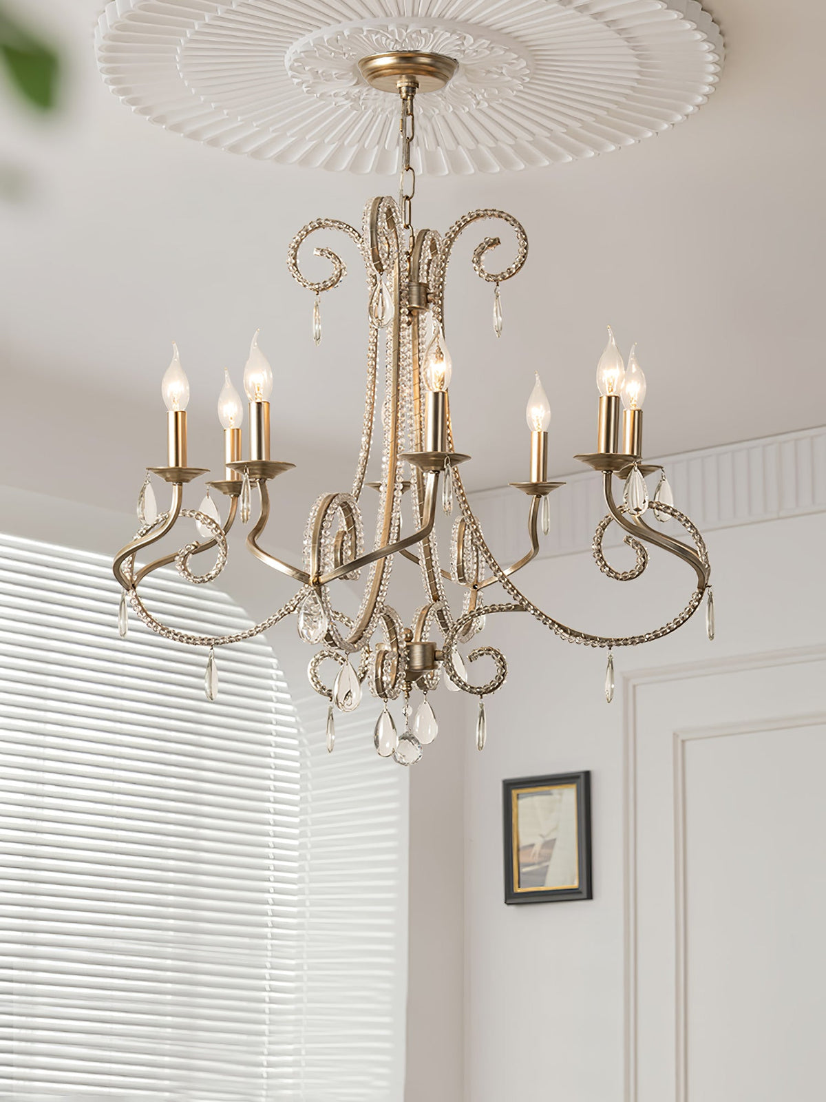 Crystal Candle Chandelier with Gold Finish, 8-Light Modern Classic Pendant