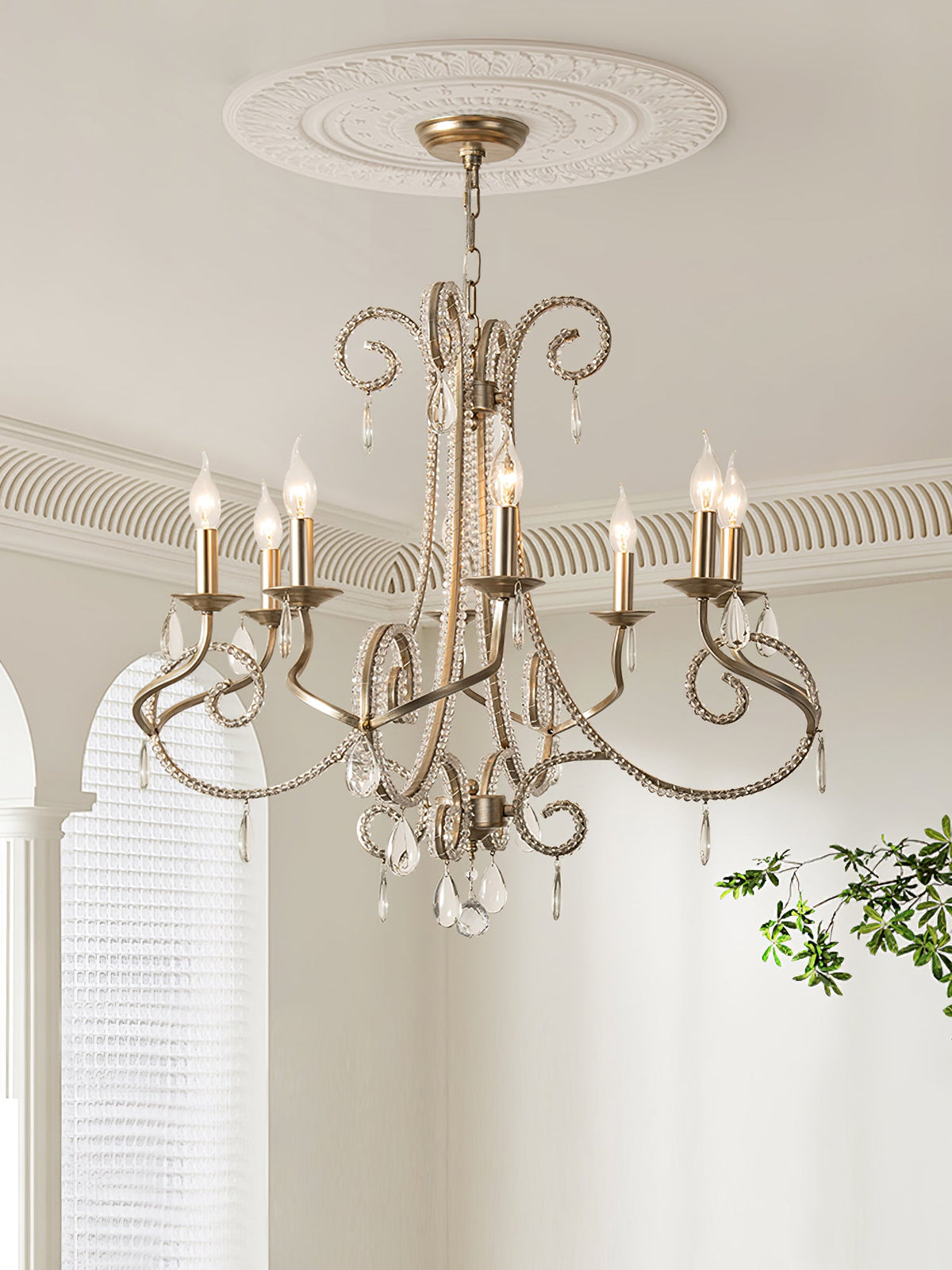 Crystal Candle Chandelier with Gold Finish, 8-Light Modern Classic Pendant