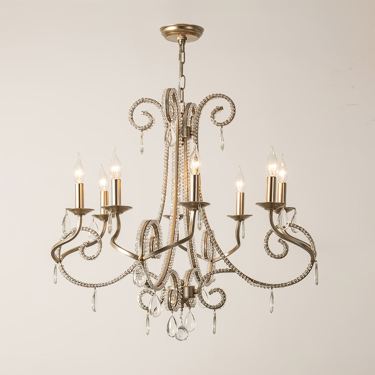Crystal Candle Chandelier with Gold Finish, 8-Light Modern Classic Pendant