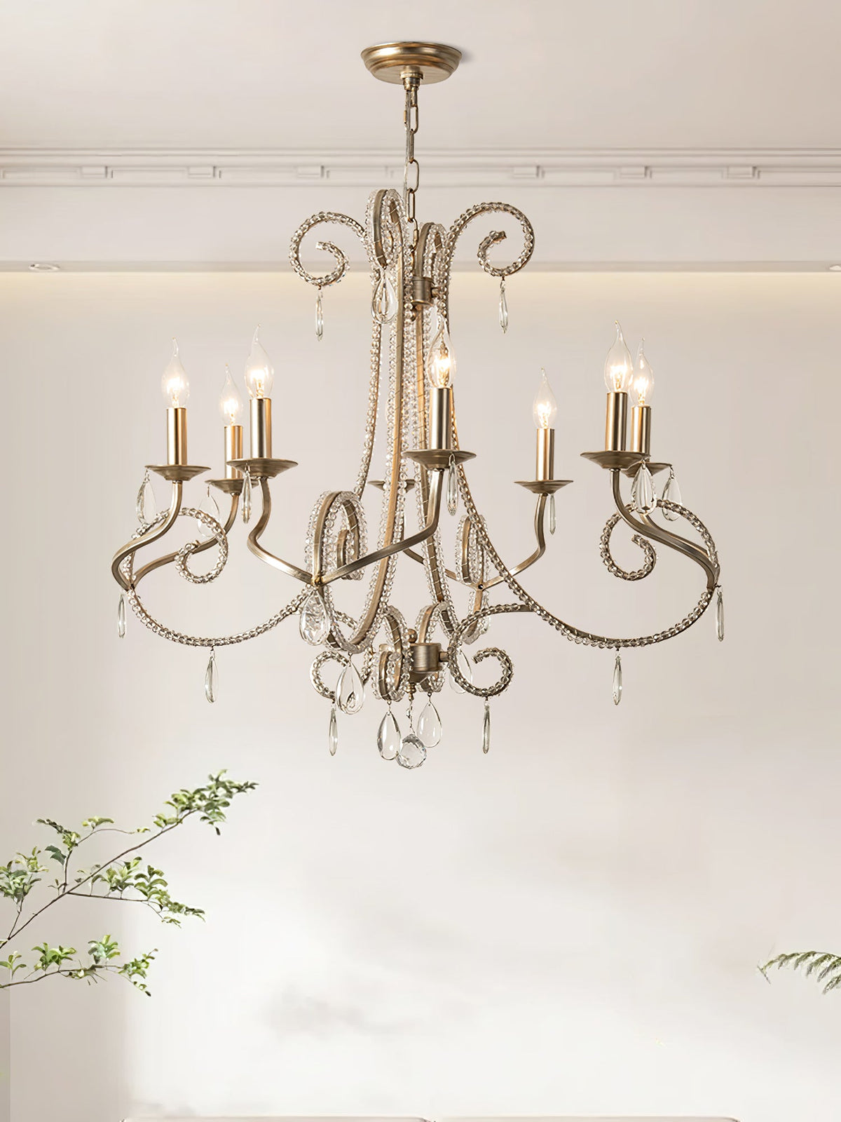 Crystal Candle Chandelier with Gold Finish, 8-Light Modern Classic Pendant