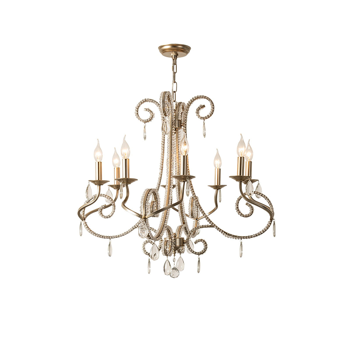 Crystal Candle Chandelier with Gold Finish, 8-Light Modern Classic Pendant