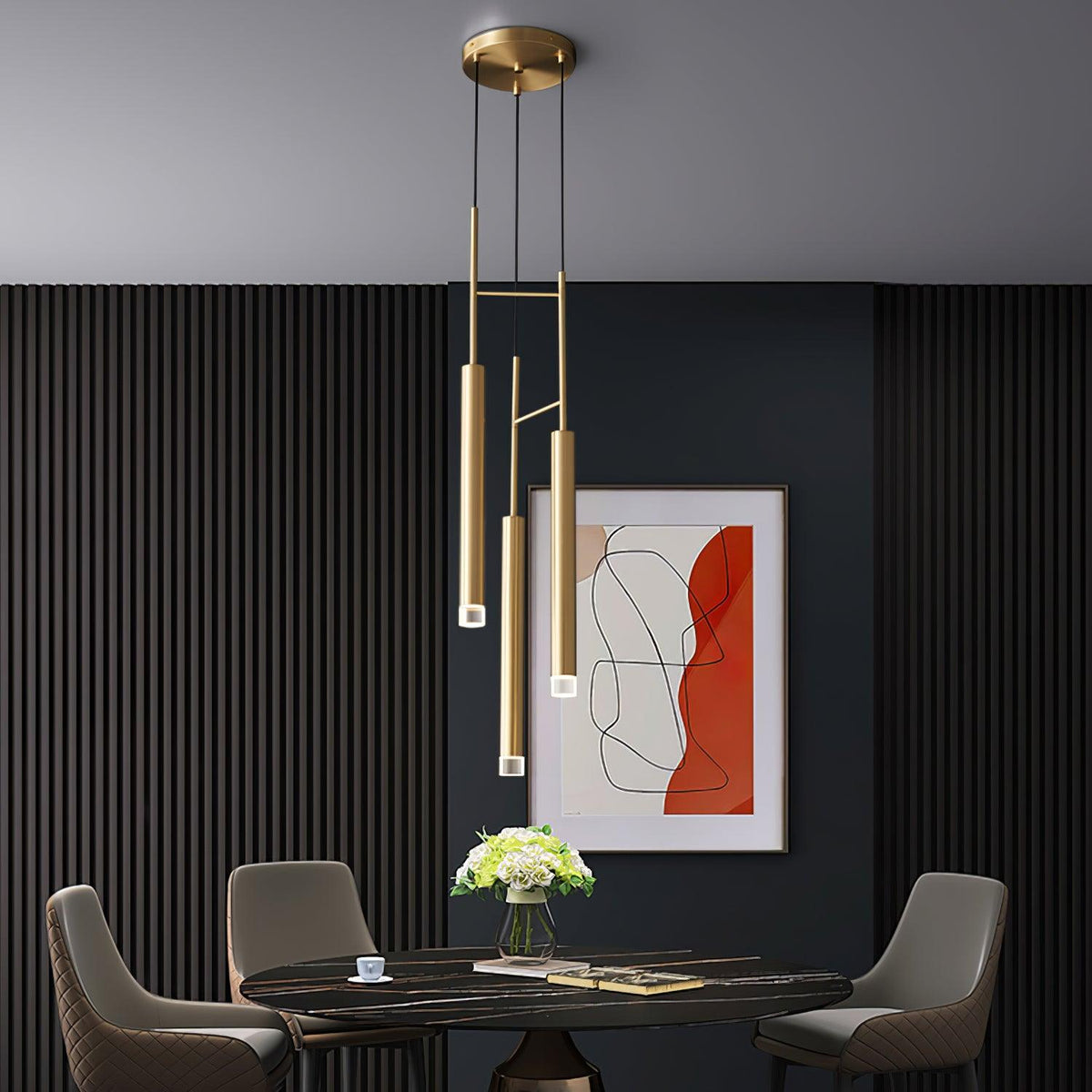 Candles Brass Pendant Light – Modern Minimalist Hanging Lamp for Kitchen Island and Dining Room