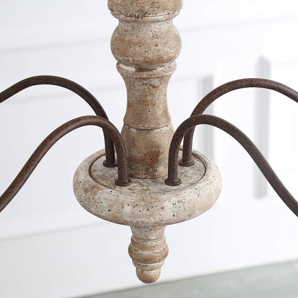 Candlestick Farmhouse Chandelier – Rustic Iron & Wood 5-Light Pendant for Dining Room