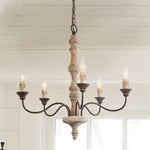 Candlestick Farmhouse Chandelier – Rustic Iron & Wood 5-Light Pendant for Dining Room