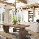 Candlestick Farmhouse Chandelier – Rustic Iron & Wood 5-Light Pendant for Dining Room