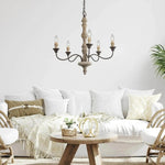 Candlestick Farmhouse Chandelier – Rustic Iron & Wood 5-Light Pendant for Dining Room