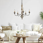Candlestick Farmhouse Chandelier – Rustic Iron & Wood 5-Light Pendant for Dining Room